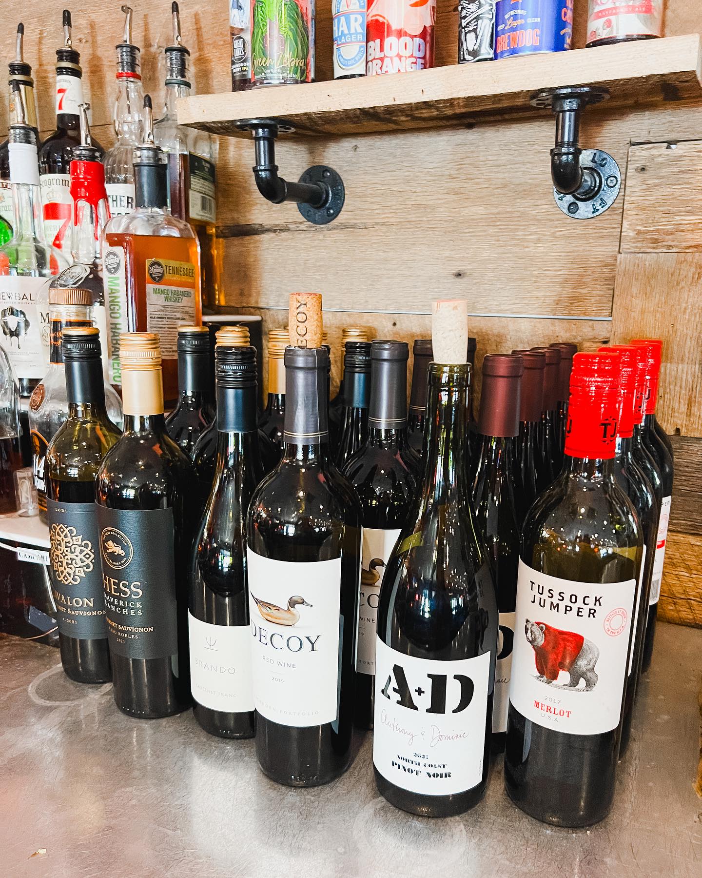 close-up of bottles of wine