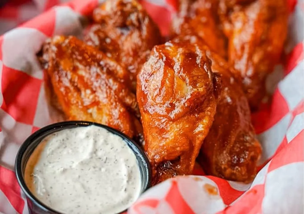 close-up of wings and ranch